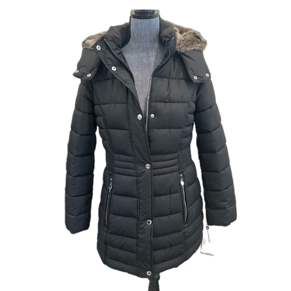 Laundry By Shelli Segal Black Puffer Jacket with Removable Faux Fur Hood